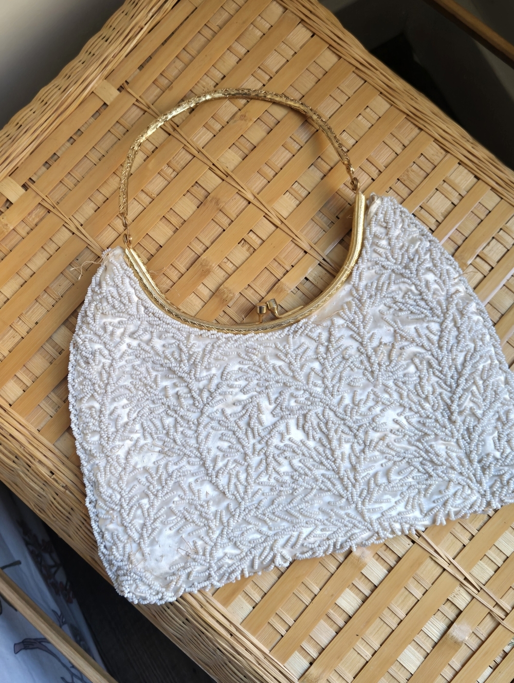 Vintage bead Purse With Gold Handle